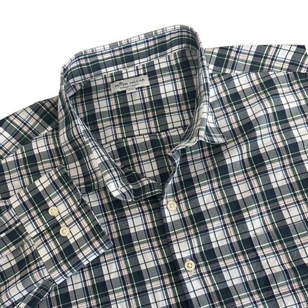 Peter Millar Summer Comfort Green Plaid Long Sleeve Performance Button Shirt XXL